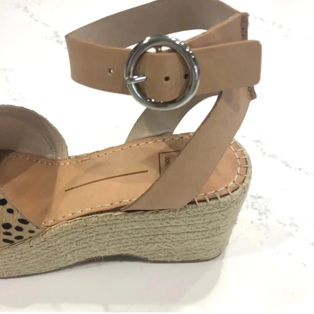 New Dolce Vita Lesly Leopard Calf Hair print Espadrilles sandals ankle strap fur